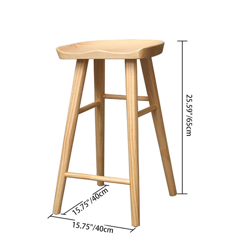 Contemporary Nordic Concave Square Full Solid Wood Bar Stool Backless Armless For Dining Room