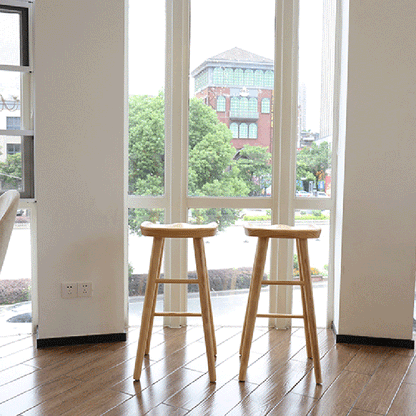 Contemporary Nordic Concave Square Full Solid Wood Bar Stool Backless Armless For Dining Room