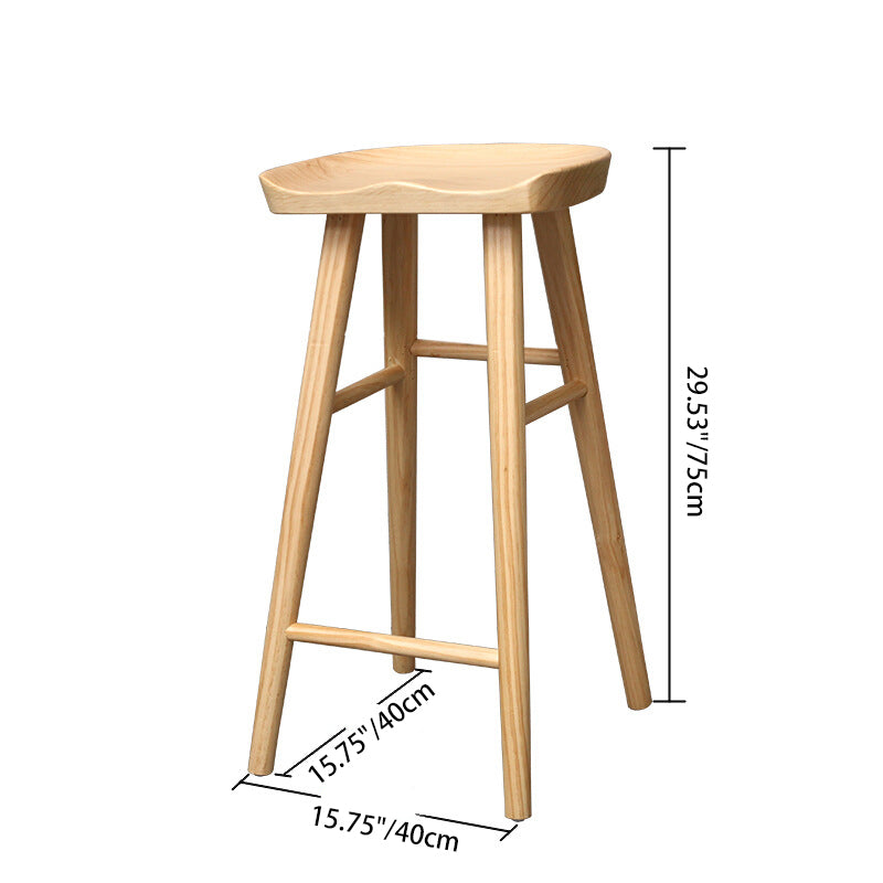 Contemporary Nordic Concave Square Full Solid Wood Bar Stool Backless Armless For Dining Room