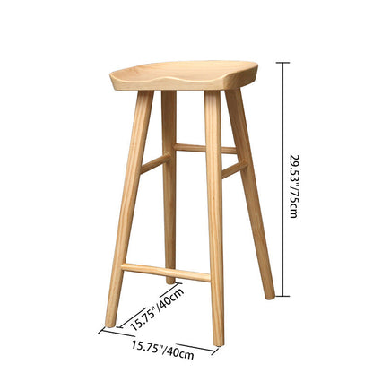 Contemporary Nordic Concave Square Full Solid Wood Bar Stool Backless Armless For Dining Room