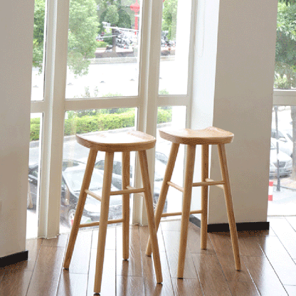 Contemporary Nordic Concave Square Full Solid Wood Bar Stool Backless Armless For Dining Room