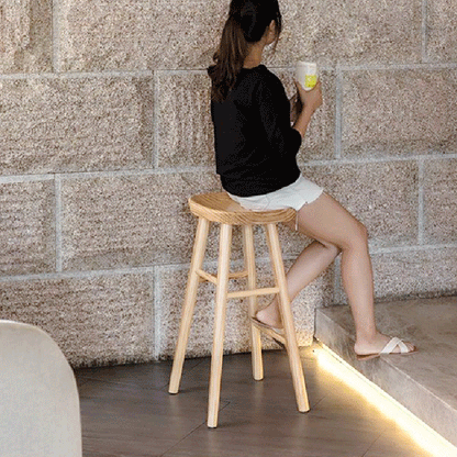 Contemporary Nordic Concave Square Full Solid Wood Bar Stool Backless Armless For Dining Room