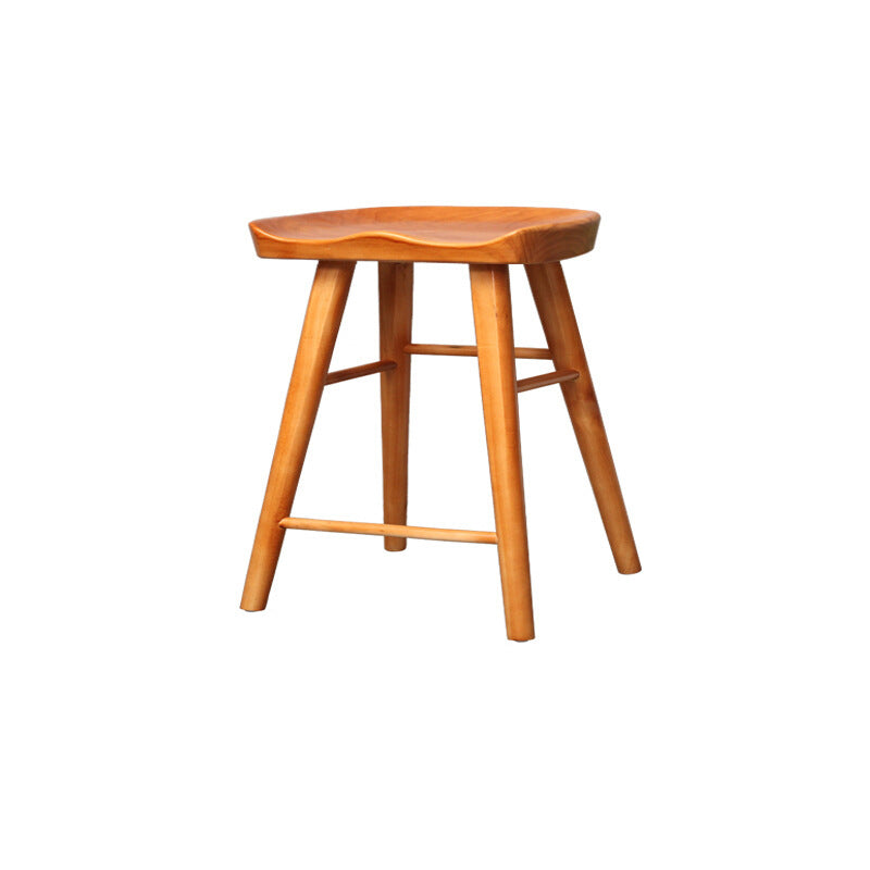 Contemporary Nordic Concave Square Full Solid Wood Bar Stool Backless Armless For Dining Room