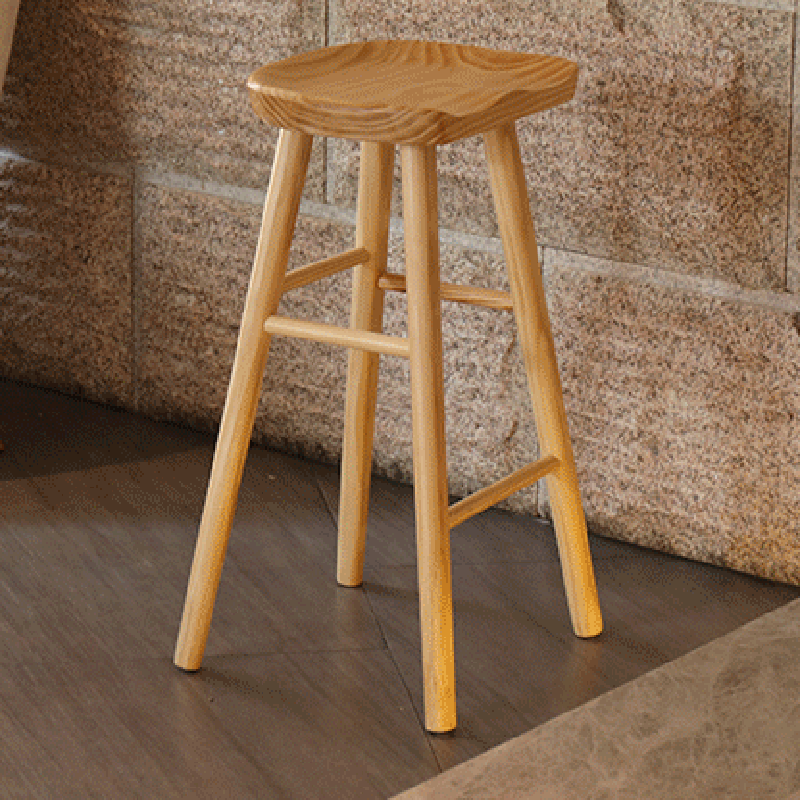 Contemporary Nordic Concave Square Full Solid Wood Bar Stool Backless Armless For Dining Room