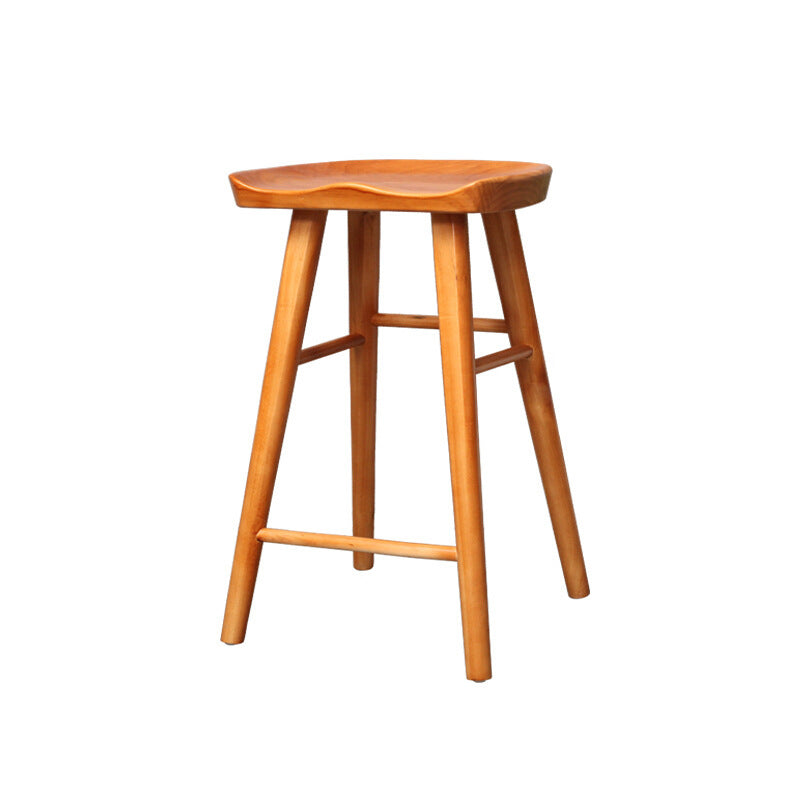 Contemporary Nordic Concave Square Full Solid Wood Bar Stool Backless Armless For Dining Room