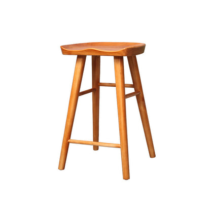 Contemporary Nordic Concave Square Full Solid Wood Bar Stool Backless Armless For Dining Room