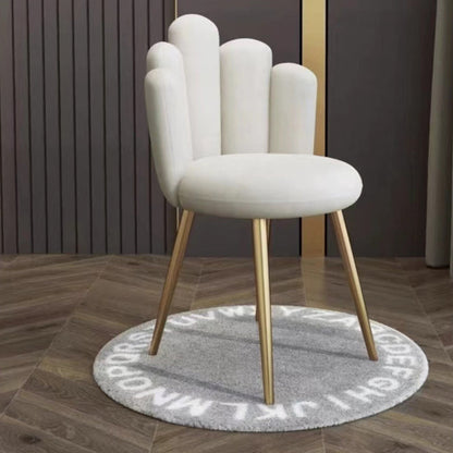 Contemporary Nordic Round Petal Upholstered Flannelette Carbon Steel Dining Chair Backrest Armless For Dining Room