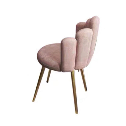 Contemporary Nordic Round Petal Upholstered Flannelette Carbon Steel Dining Chair Backrest Armless For Dining Room