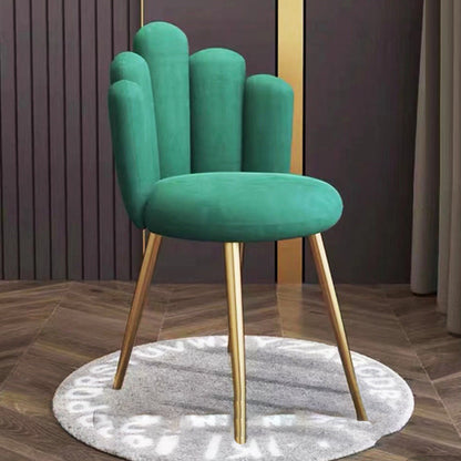 Contemporary Nordic Round Petal Upholstered Flannelette Carbon Steel Dining Chair Backrest Armless For Dining Room