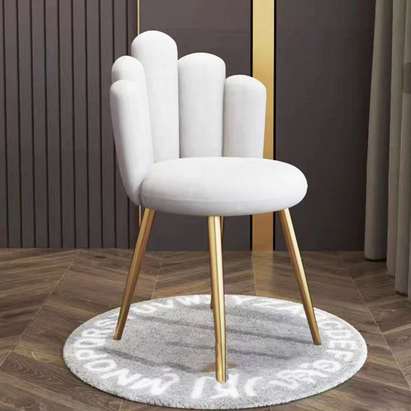 Contemporary Nordic Round Petal Upholstered Flannelette Carbon Steel Dining Chair Backrest Armless For Dining Room