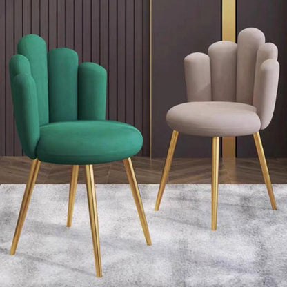 Contemporary Nordic Round Petal Upholstered Flannelette Carbon Steel Dining Chair Backrest Armless For Dining Room