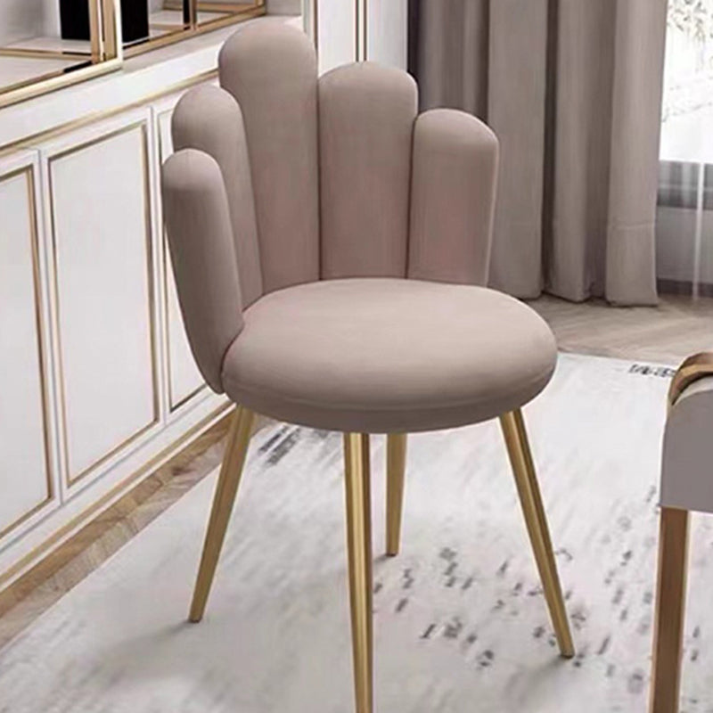 Contemporary Nordic Round Petal Upholstered Flannelette Carbon Steel Dining Chair Backrest Armless For Dining Room