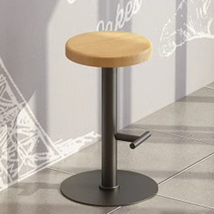 Modern Minimalist Round Solid Wood Iron Bar Stool Backless Armless Footrest For Dining Room