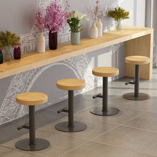 Modern Minimalist Round Solid Wood Iron Bar Stool Backless Armless Footrest For Dining Room