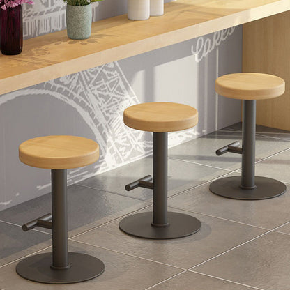 Modern Minimalist Round Solid Wood Iron Bar Stool Backless Armless Footrest For Dining Room