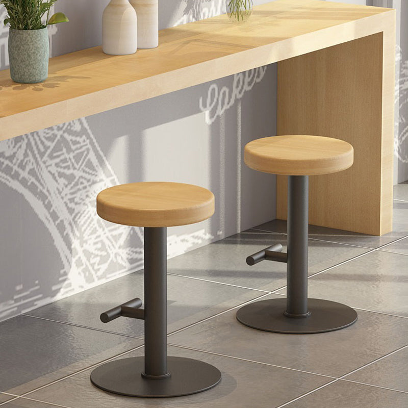 Modern Minimalist Round Solid Wood Iron Bar Stool Backless Armless Footrest For Dining Room