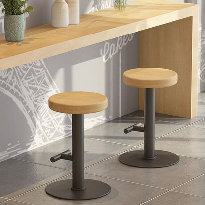 Modern Minimalist Round Solid Wood Iron Bar Stool Backless Armless Footrest For Dining Room