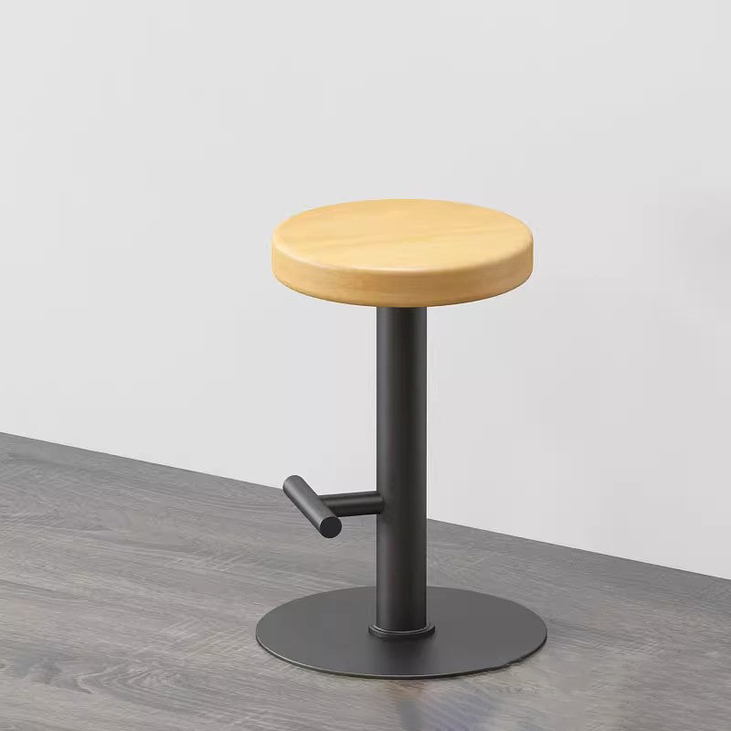 Modern Minimalist Round Solid Wood Iron Bar Stool Backless Armless Footrest For Dining Room