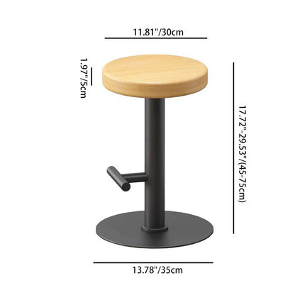 Modern Minimalist Round Solid Wood Iron Bar Stool Backless Armless Footrest For Dining Room
