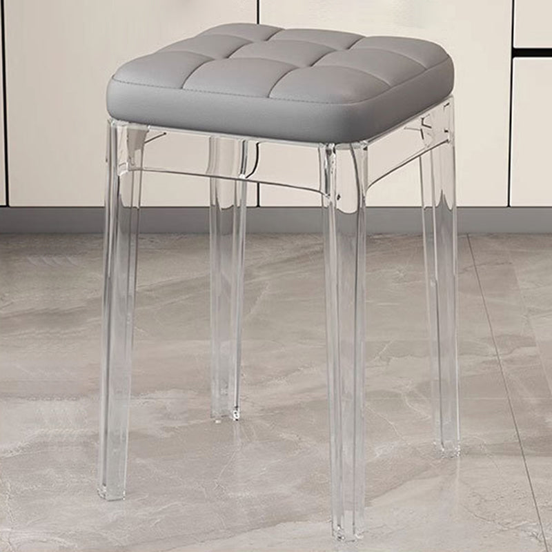Contemporary Nordic Transparent Square PU Leather PET Dining Chair Backless Armless For Dining Room