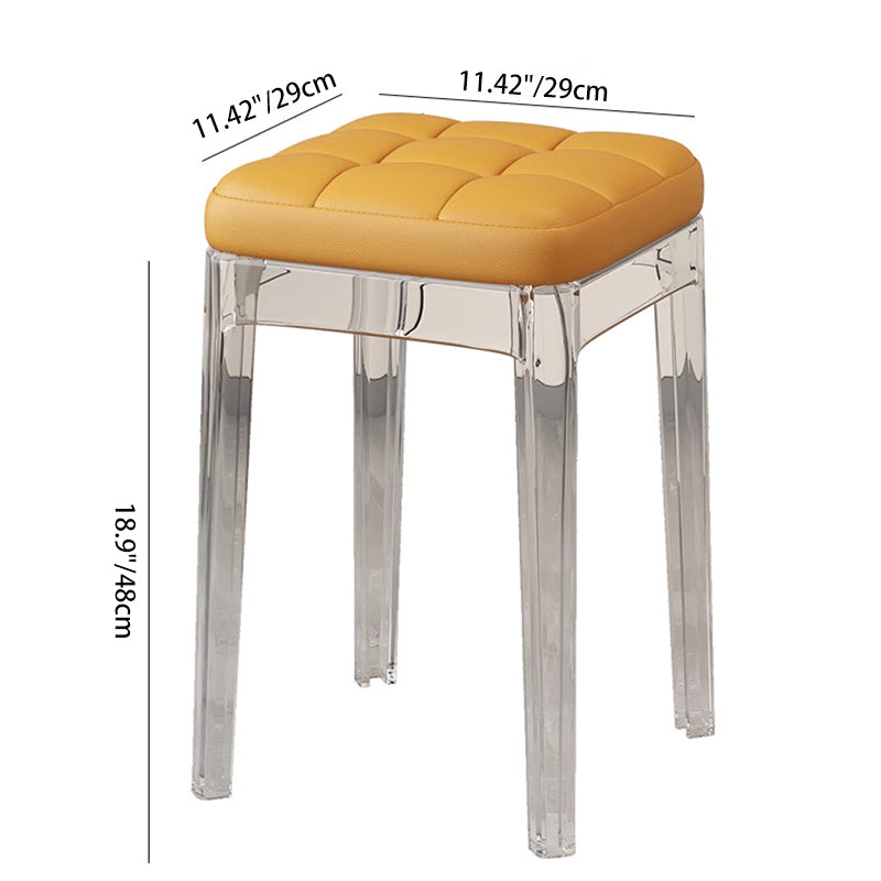 Contemporary Nordic Transparent Square PU Leather PET Dining Chair Backless Armless For Dining Room