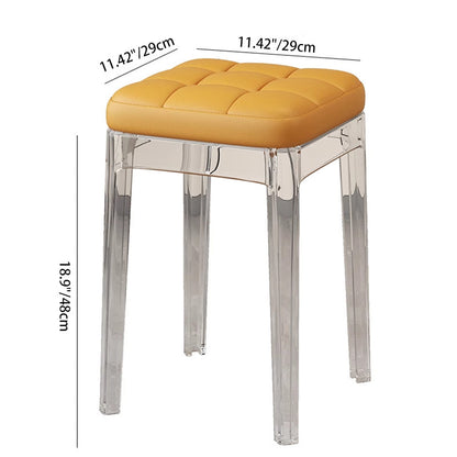 Contemporary Nordic Transparent Square PU Leather PET Dining Chair Backless Armless For Dining Room