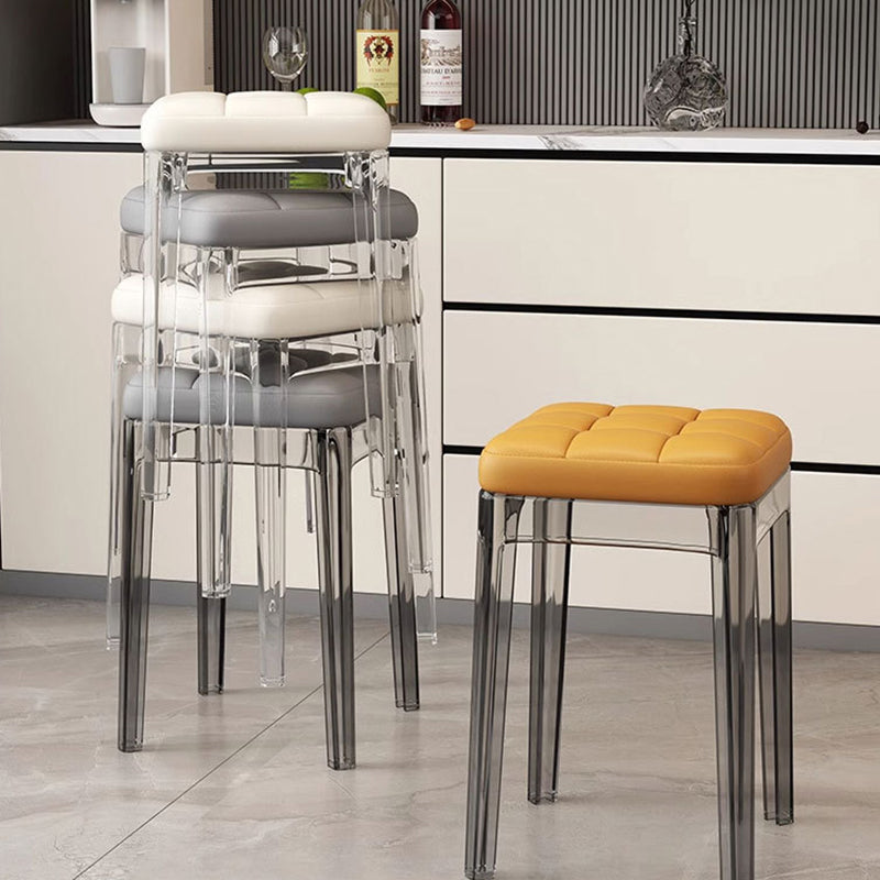 Contemporary Nordic Transparent Square PU Leather PET Dining Chair Backless Armless For Dining Room