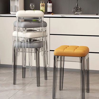 Contemporary Nordic Transparent Square PU Leather PET Dining Chair Backless Armless For Dining Room