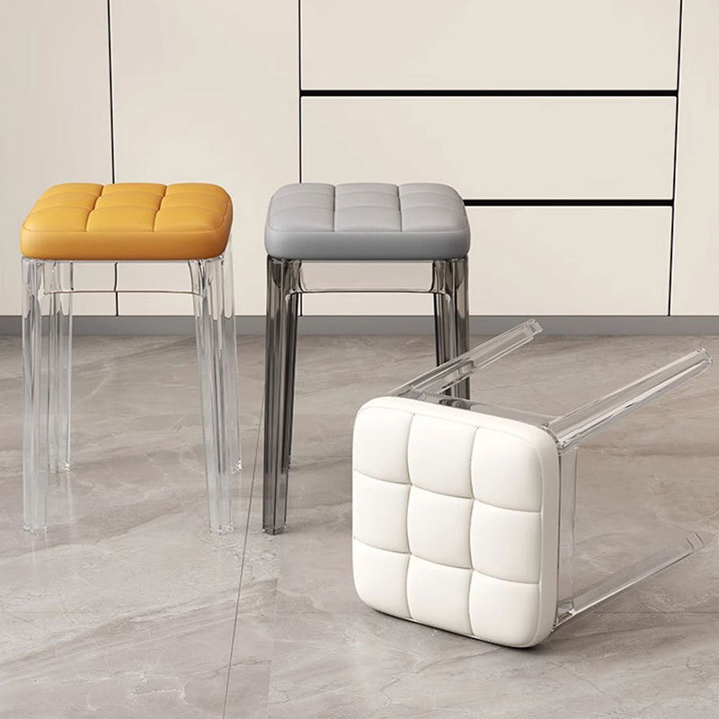 Contemporary Nordic Transparent Square PU Leather PET Dining Chair Backless Armless For Dining Room