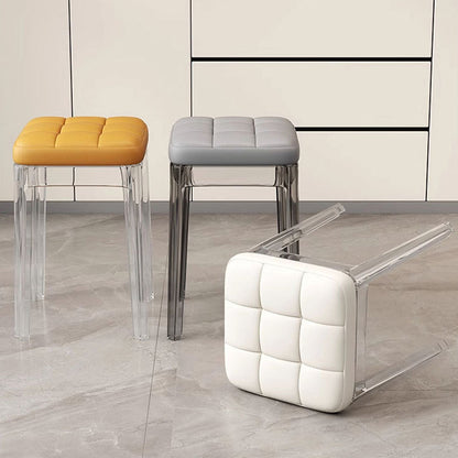 Contemporary Nordic Transparent Square PU Leather PET Dining Chair Backless Armless For Dining Room