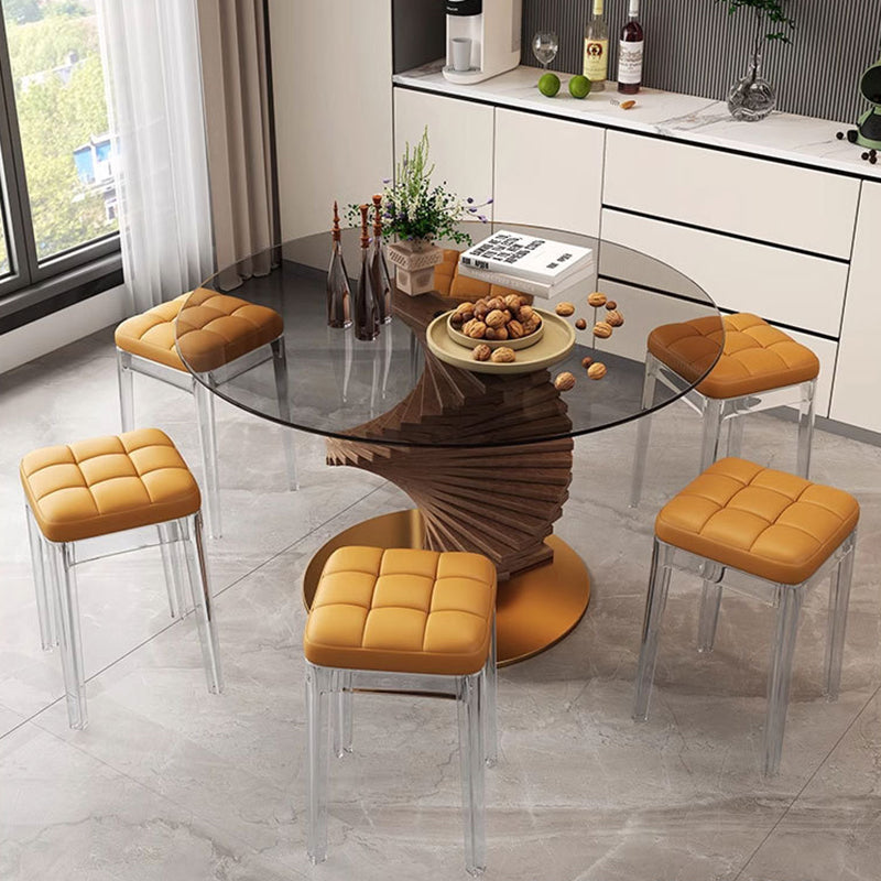 Contemporary Nordic Transparent Square PU Leather PET Dining Chair Backless Armless For Dining Room