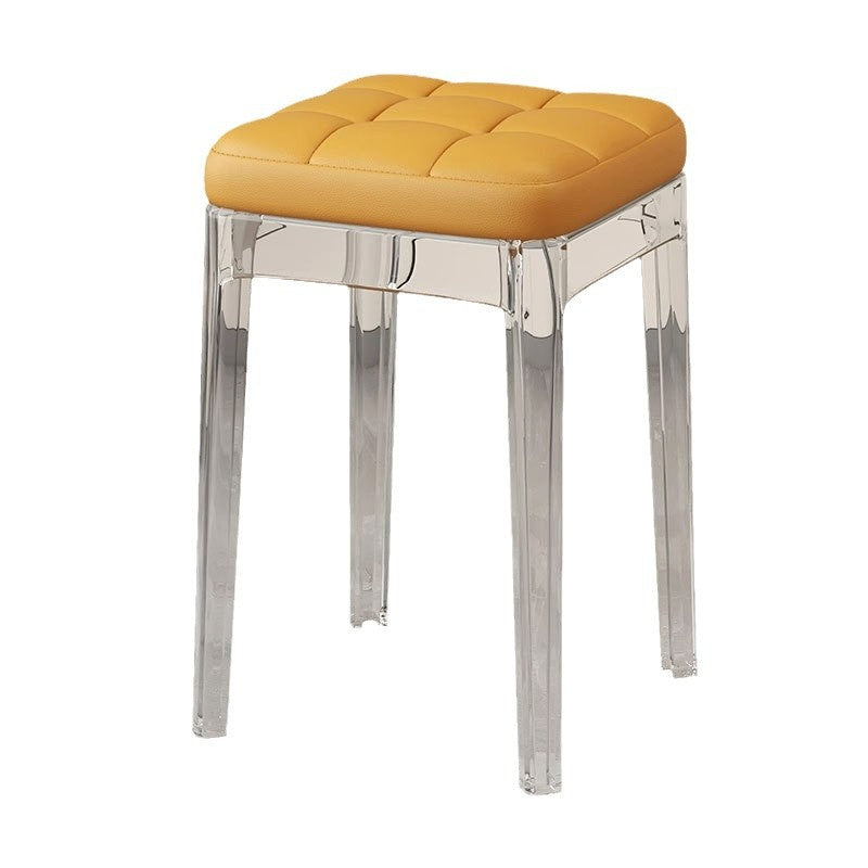 Contemporary Nordic Transparent Square PU Leather PET Dining Chair Backless Armless For Dining Room