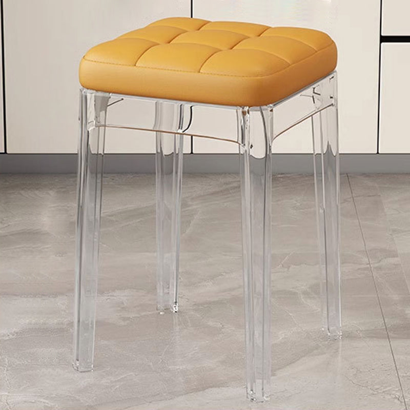 Contemporary Nordic Transparent Square PU Leather PET Dining Chair Backless Armless For Dining Room