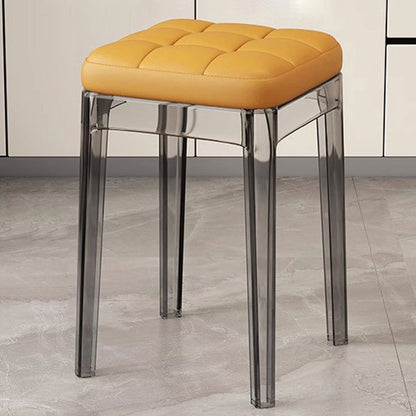 Contemporary Nordic Transparent Square PU Leather PET Dining Chair Backless Armless For Dining Room