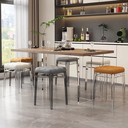 Contemporary Nordic Transparent Square PU Leather PET Dining Chair Backless Armless For Dining Room