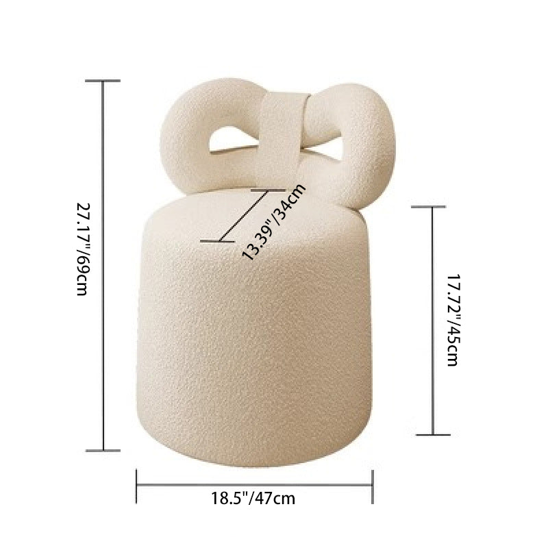 Contemporary Nordic Cream Bow Cylinder Lambswool Solid Wood Vanity Stool Backrest Armless For Bedroom