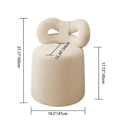 Contemporary Nordic Cream Bow Cylinder Lambswool Solid Wood Vanity Stool Backrest Armless For Bedroom