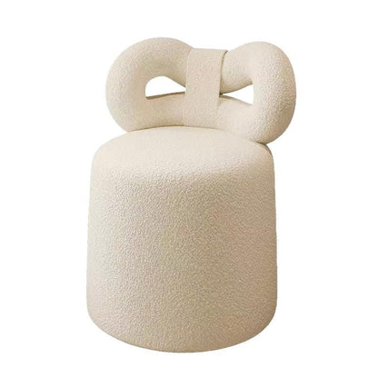 Contemporary Nordic Cream Bow Cylinder Lambswool Solid Wood Vanity Stool Backrest Armless For Bedroom