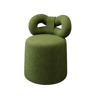 Contemporary Nordic Cream Bow Cylinder Lambswool Solid Wood Vanity Stool Backrest Armless For Bedroom