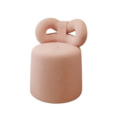 Contemporary Nordic Cream Bow Cylinder Lambswool Solid Wood Vanity Stool Backrest Armless For Bedroom