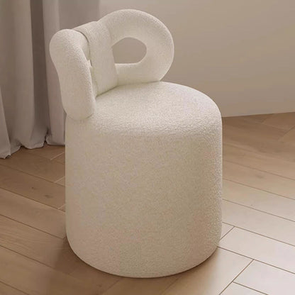 Contemporary Nordic Cream Bow Cylinder Lambswool Solid Wood Vanity Stool Backrest Armless For Bedroom