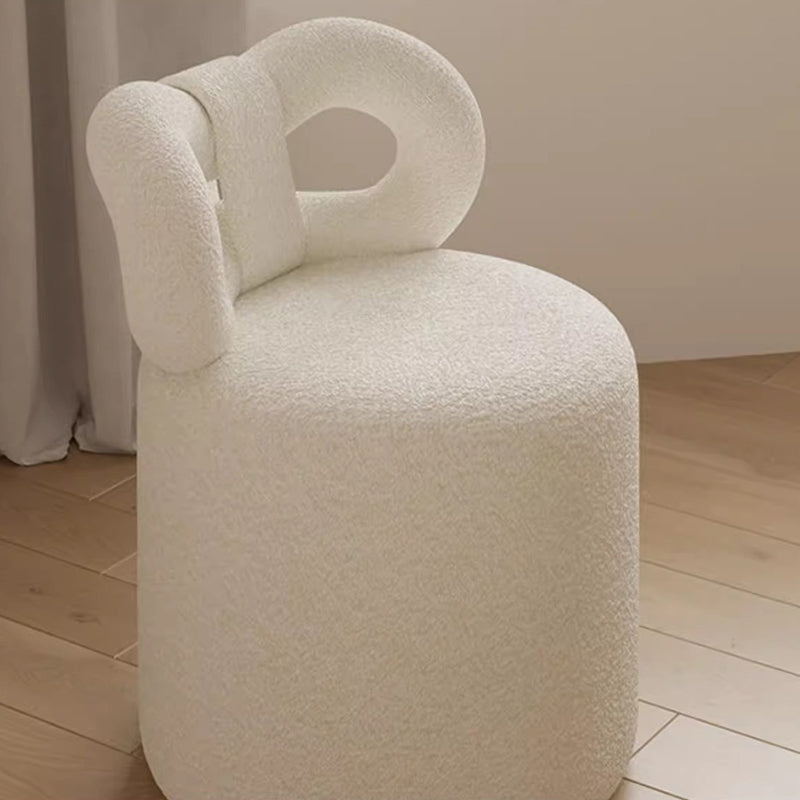Contemporary Nordic Cream Bow Cylinder Lambswool Solid Wood Vanity Stool Backrest Armless For Bedroom