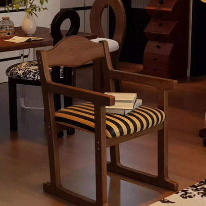 Traditional French Square Upholstered Fabric Rubber Wood Solid Wood Multilayer Board Dining Chair Backrest Armrest For Dining Room