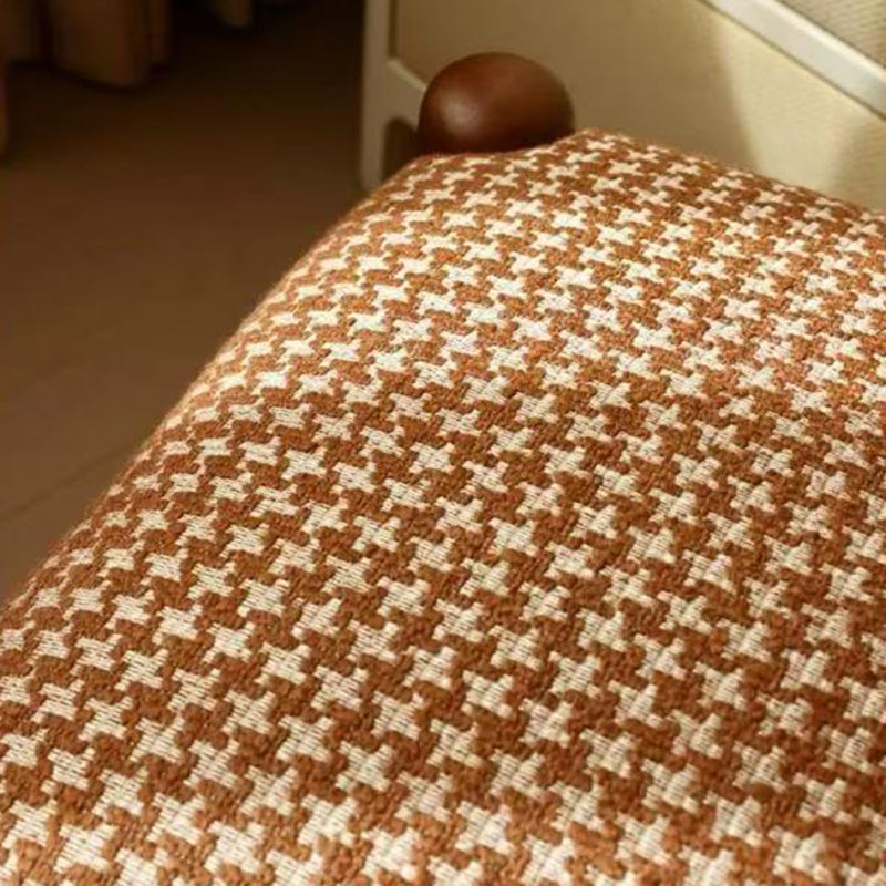 Traditional French Square Upholstered Plaid Cotton Linen Iron Dining Chair Backrest Armless For Dining Room