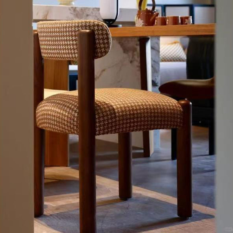 Traditional French Square Upholstered Plaid Cotton Linen Iron Dining Chair Backrest Armless For Dining Room