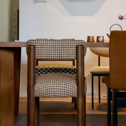 Traditional French Square Upholstered Plaid Cotton Linen Iron Dining Chair Backrest Armless For Dining Room