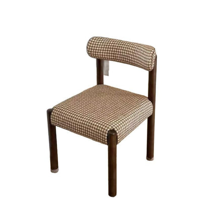 Traditional French Square Upholstered Plaid Cotton Linen Iron Dining Chair Backrest Armless For Dining Room