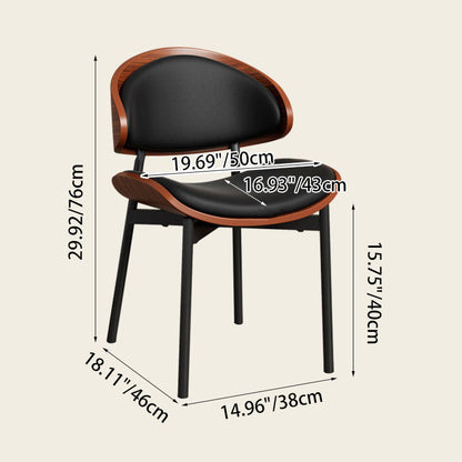 Contemporary Scandinavian Arc Faux Leather Solid Wood Carbon Steel Dining Chair Backrest Armless For Dining Room