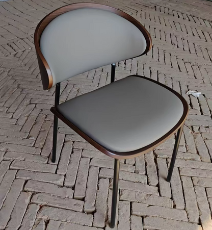 Contemporary Scandinavian Arc Faux Leather Solid Wood Carbon Steel Dining Chair Backrest Armless For Dining Room