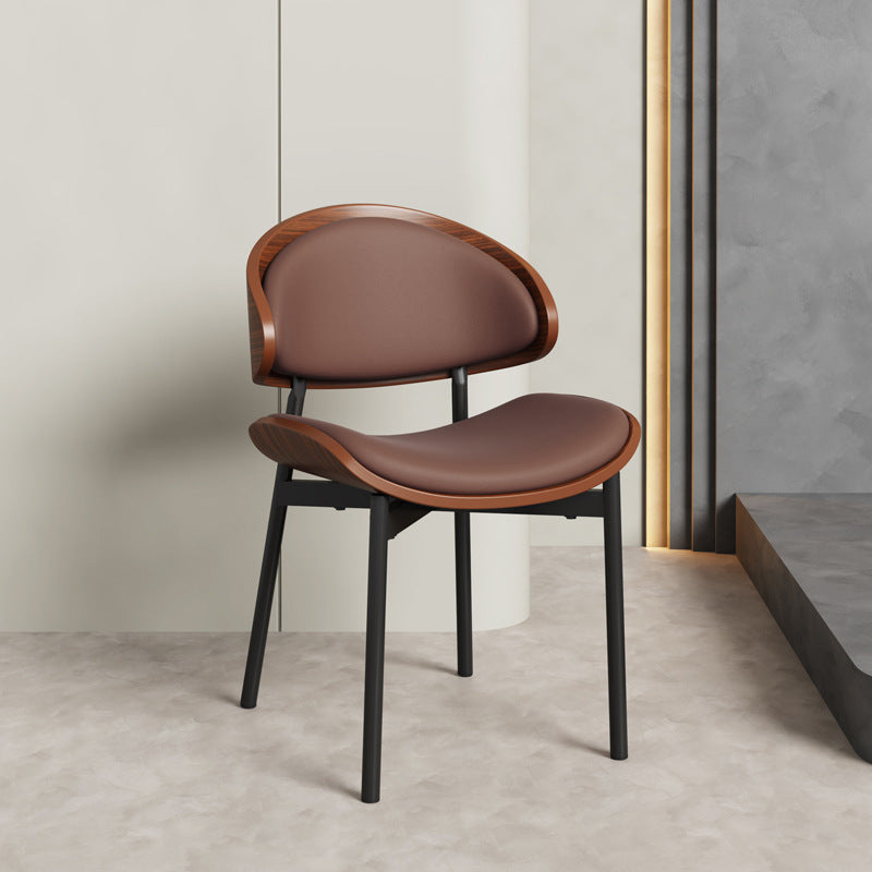 Contemporary Scandinavian Arc Faux Leather Solid Wood Carbon Steel Dining Chair Backrest Armless For Dining Room